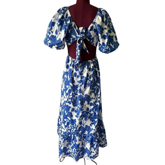 Hyacinth House Tuckernuck Blue Floral Seaport Midi Dress size S Blue White - Picture 4 of 11